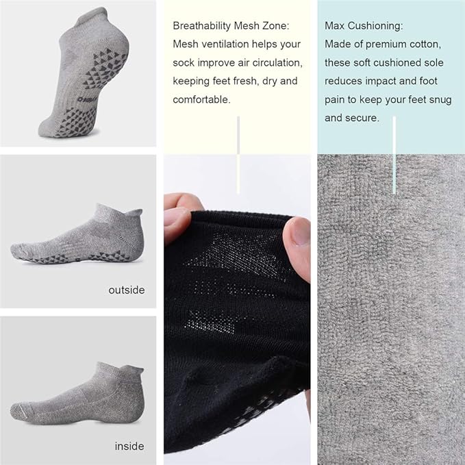 Hylaea Unisex Non Slip Socks with Grip for Yoga, Hospital, Pilates, Barre | Ankle, Cushioned