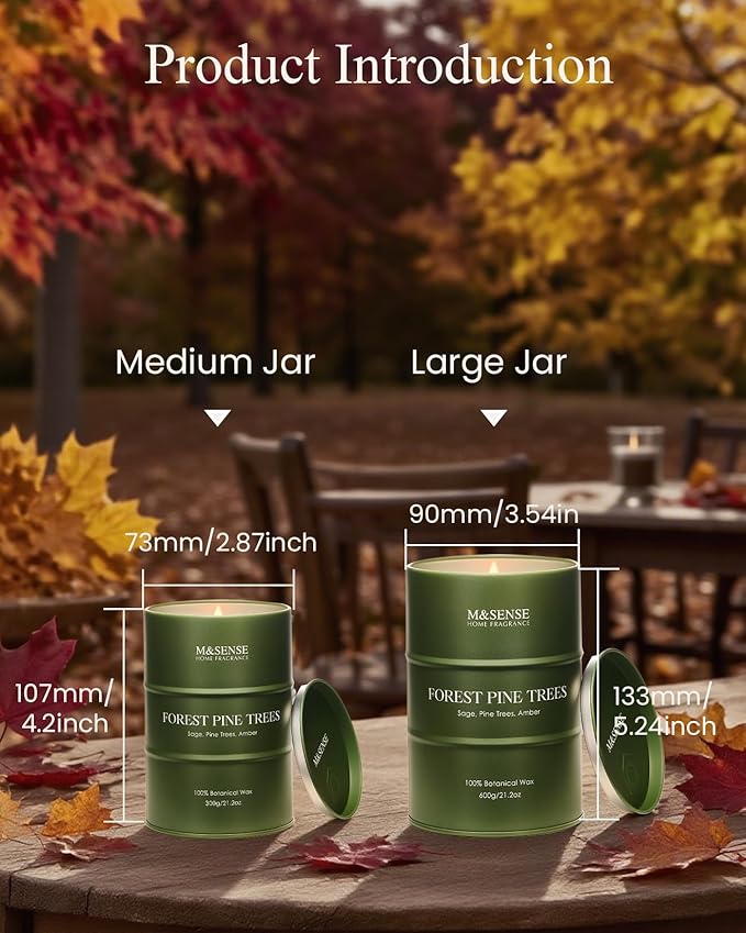 M&SENSE Frosted Pine Scented Candles Natural Non Toxic, Aromatherapy Candle for Stress Relief Meditation Relaxing, Housewarming Gifts for Women Men, 11.3oz 70 Hour Long Burning
