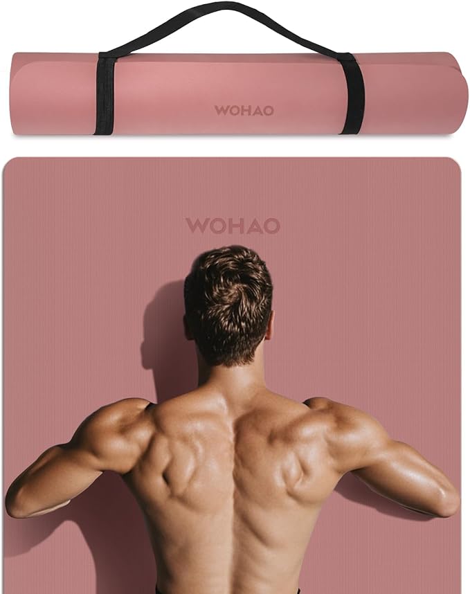 WOHAO Extra Wide & Thick 8mm Yoga Mat, 72"x31.5" Large Non Slip Exercise Mat, Premium POE Material for Superior Cushioning & Stability, with Strap for Home Gym, Pilates