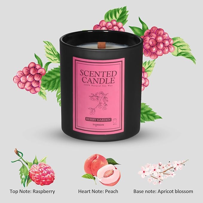 Scented Candles 100% Soy Wax Candles for Home: 8oz Wood Wick Soy Candles Gift for Men & Women - Strong Fragranced Aromatherapy Candles 50+ Hour Burn Time