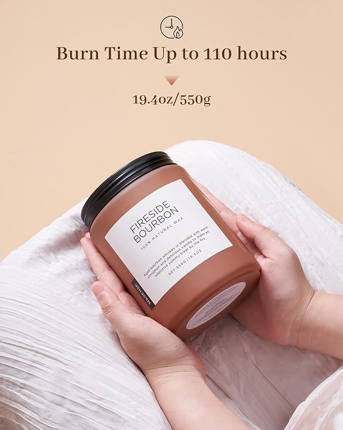 M&SENSE Fireside Bourbon Scented Candles, 2 Wick Jar Candle 19.4oz 110 Hour Long Lasting, Organic Natural Soy Wax Candle for Bedroom Kitchen Home Decor, Warm Housewarming Gifts for Men Women