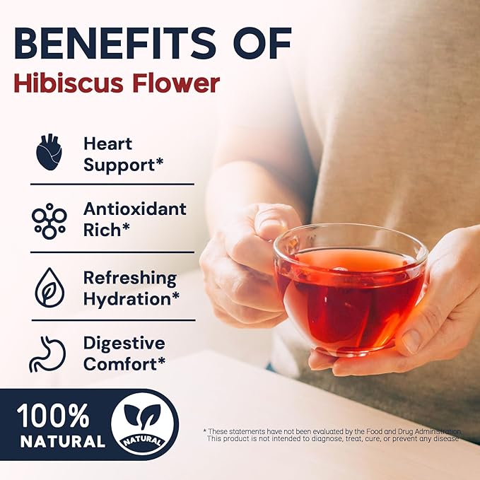 Hibiscus Tea Bags, Hibiscus Flower Herbal Tea - Rich in Vitamin C, Caffeine Free,Sugar Free, 50 Teabags