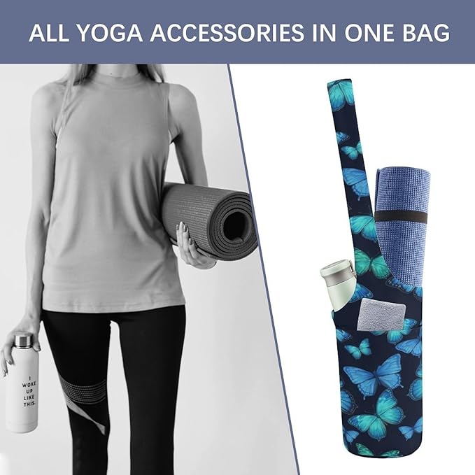 Meaudiwes Large Yoga Mat Bag with Long Strap for Women Yoga Accessories Sports Storage Bags Exercise Mats Tote Sling Carrier Bag