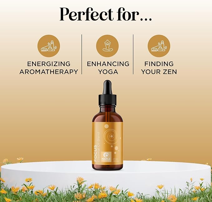 Focus Essential Oil Blend for Diffusers - Aromatherapy Essential Oils Blend for Home and Travel Energy Focus and Attention Support with Grapefruit Bergamot Peppermint and Eucalyptus (2 Fl Oz)