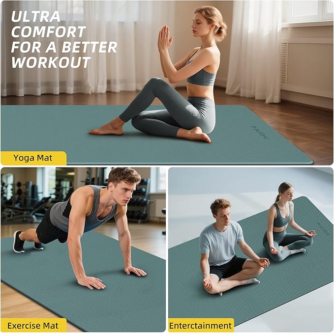 PAIDU Extra Long Wide Yoga Mat 76"x33"x2/5 Inch - Non Slip Thick Exercise Mat for Home Gym, Yoga, Pilates & Workouts