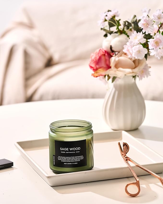 M&SENSE Sage Wood Scented Candle, 11.6oz 70 Hours Long Lasting Clean Non Toxic All Natural Soy Wax Candle for Relaxing & Stress Relief, 2 Wick Home Fragrance Gifts for Home Decor