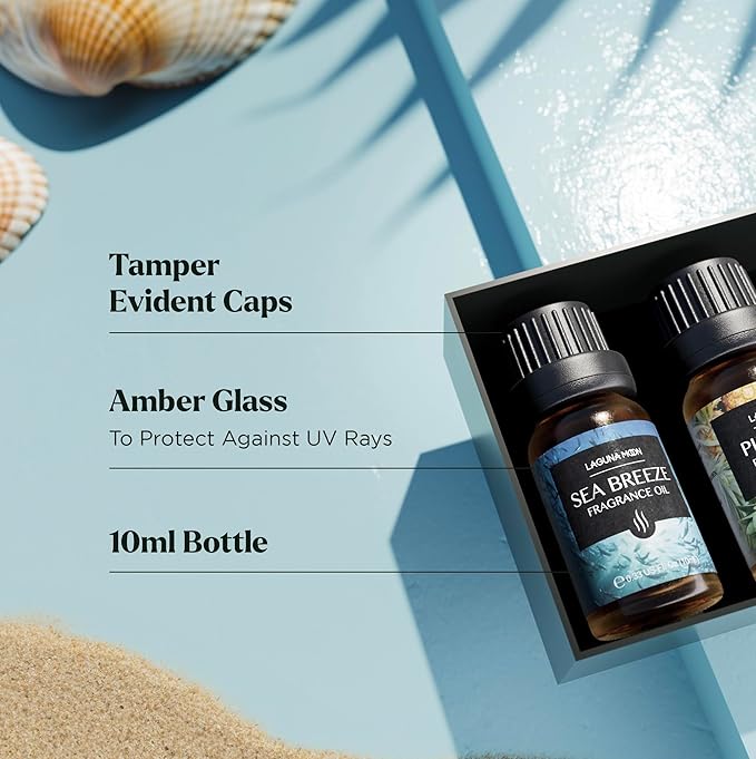 Lagunamoon Summer Essential Oils Set - Holiday Breeze Gift Set for Diffusers, Home Care, Candle Making, Fragrance, Aromatherapy, Humidifiers, Gifts - Coconut, Pineapple, and Grapefruit (10ml)