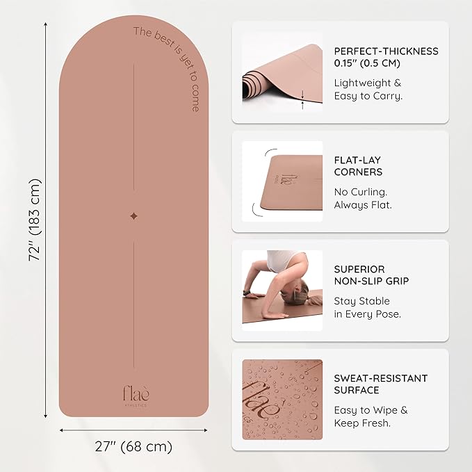 Flaè Athletics Arch-shaped Yoga Mat, Eco PU Rubber, Non-Slip Exercise Mat for Yoga, Pilates, Home Workout & Stretching with Carry/Stretch Strap & Motivational Design