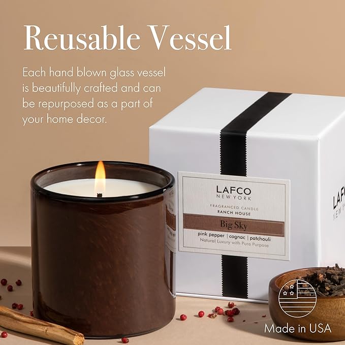 LAFCO New York Signature Candle, Big Sky - 15.5 oz, 2 Pack - 90-Hour Burn Time - Reusable, Hand Blown Glass Vessel - Made in The USA