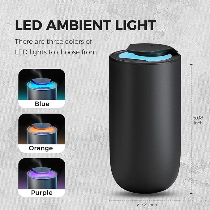 Mini Waterless Car Essential Oil Diffuser for Homes, Offices, Spas and Hotels， Black Finish -Aromatherapy Oil Diffuser for Aesthetic Scent,15ml Capacity - LED Light,Pet and Child-friendly,Quiet