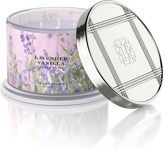 HomeWorx by SLATKIN + CO. Candle- Lavender Vanilla, 18 oz. 4-Wick Premium Scented Candle - 30-55 Hours Burn Time