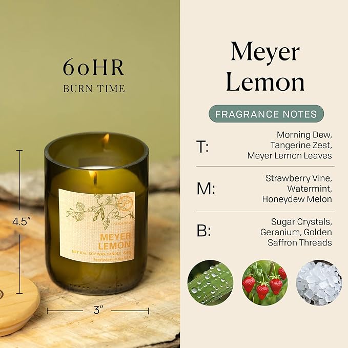 Paddywax Eco Green Collection Soy Wax Blend Candle in Glass Jar, Meyer Lemon Scent, Green Vessel with Wood Lid, 8 oz