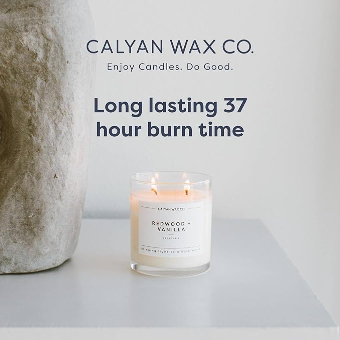 Calyan Wax Co. Palo Santo & Cypress 2 Wick Scented Candle - 37 Hour Burn - Luxury Non Toxic Soy Wax Candles - Long Lasting Large Glass Jar Candle for Home - 8.8oz