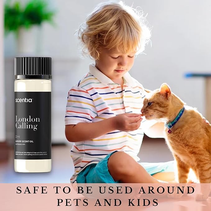 Scentia Hotel Diffuser Oil Inspired by Ferrari - 20 ml 0.67 fl oz - Essential Oil Blend White Tea, Cedarwood & Soku Lime for Aromatherapy Diffusers and Humidifiers - London Calling, Thanksgiving Gift