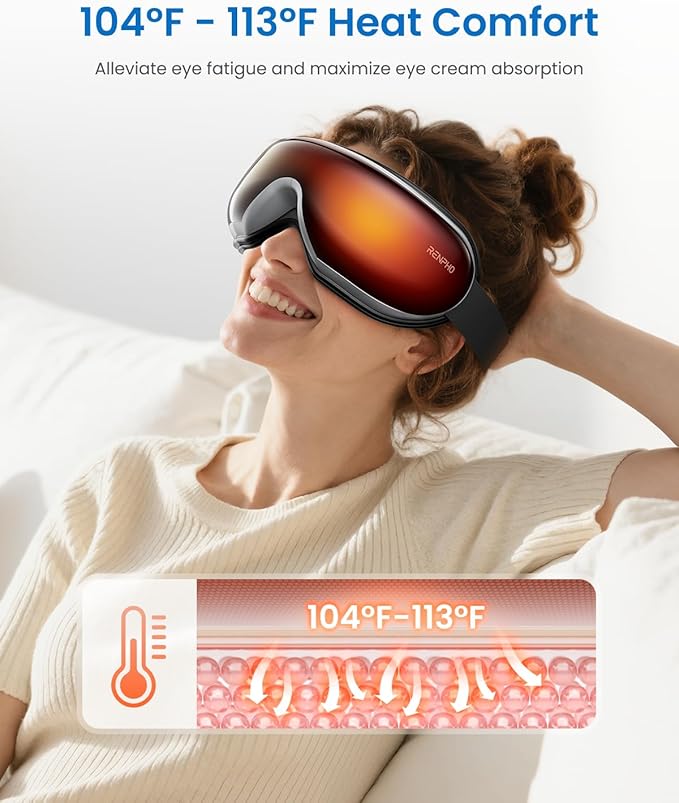 RENPHO Eye Massager with Heat, Valentines Day Birthday Gifts for Women Men Her, Eyeris 1 Heated Sleep Mask, Eye Care, Headache Massager for Migraines with Bluetooth Music