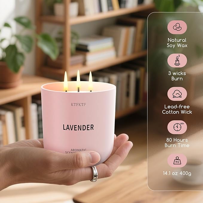 Lavender Scented Candle for Home, 14.1oz 80H Long Lasting Aromatherapy Candles for Sleep & Calm, Non-Toxic Essential Oil & Soy Wax | Floral Relaxation Fragrance