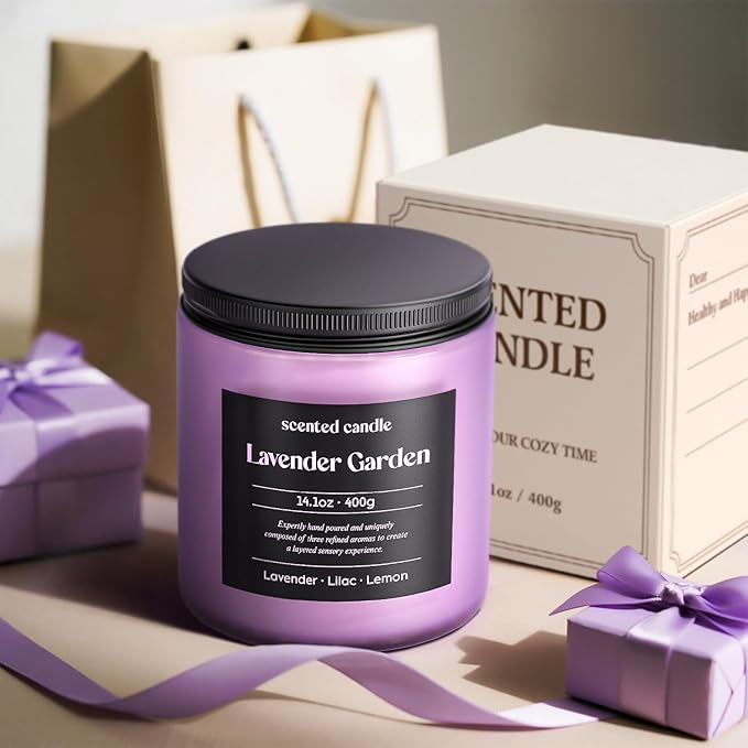 Lavender Candle, 14.1 oz Scented Candles for Home, 2 Wicks Blended Scents Aromatherapy Candles for Women and Men, Birthday Gifts for Women (Lavender+Lilac+Lemon)