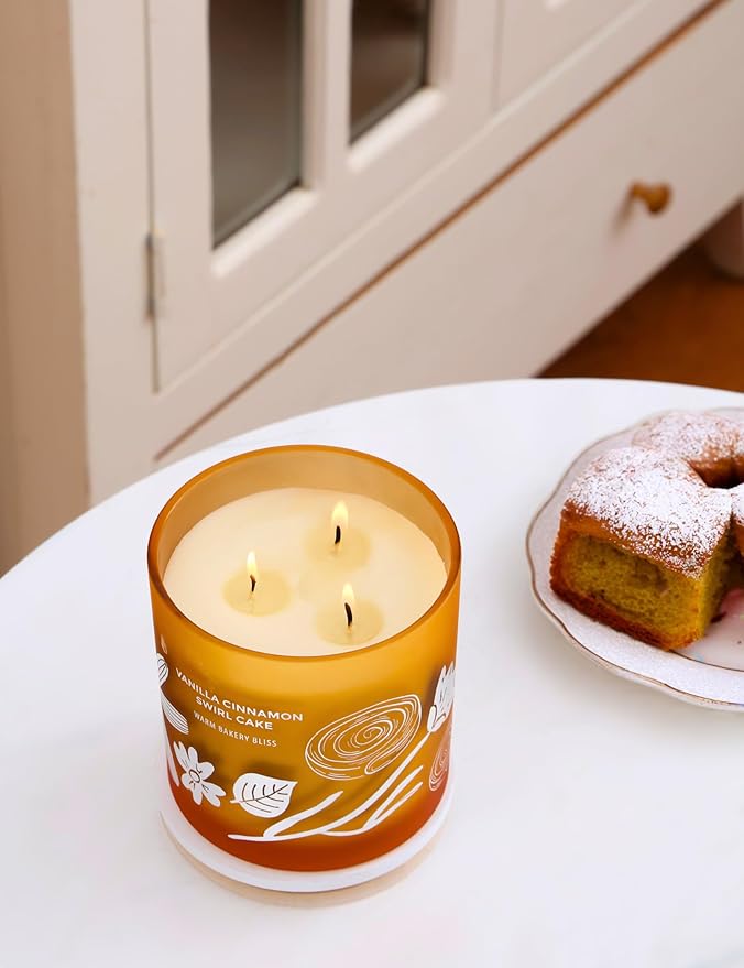 Vanilla Cinnamon Swirl Cake 3-Wick Soy Scented Candle, 14.5 oz Large | Cinnamon Roll & Vanilla Candle | Aromatherapy Gourmand Candle for Home | Winter Home Decor & Housewarming Gift