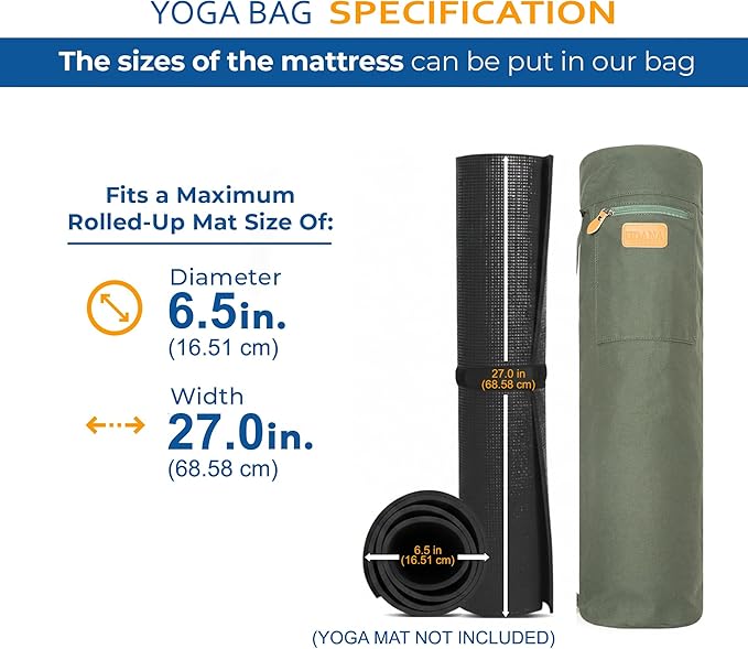 UDANA Yoga Mat Bag – Heavy Duty Canvas Carrier with 3 Pockets & Full Zip – Available in 3 Sizes (16L, 18L, 34L) - Multiple Colors