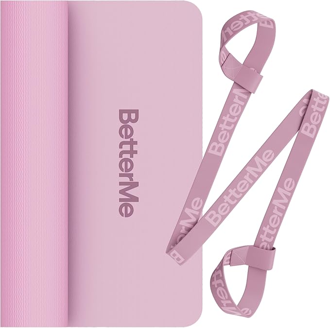 BetterMe Yoga Mat - Non-Slip Exercise Mat for Women - Cushioned Pilates Mat for Home Workouts, Stretching & Hot Yoga - Portable Fitness Mat with Strap