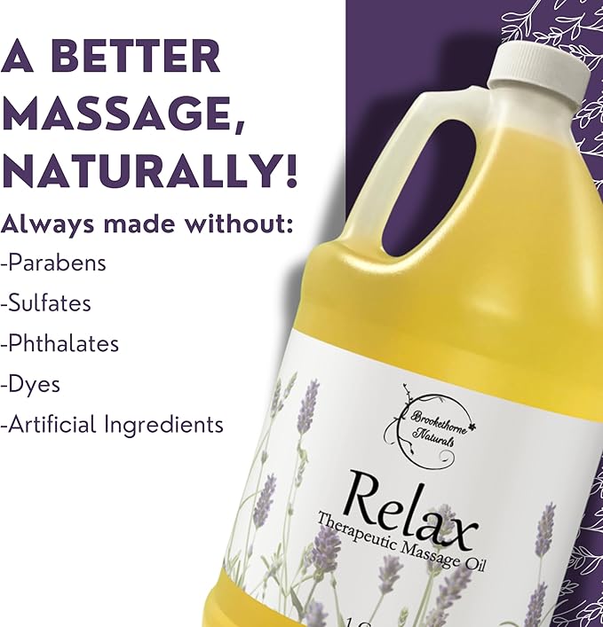 Relax Massage Oil for Massage Therapy | Professional Quality Oil with Lavender, Peppermint & Marjoram | All Natural, Non-Greasy, Smooth Glide | Large 1 Gallon Size with Pump by Brookethorne Naturals