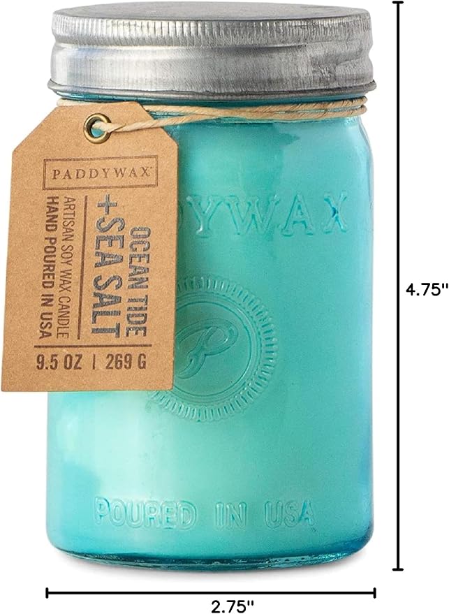 Paddywax Scented Candles Relish Collection Soy Wax Artisan Candle in Glass Jar with Lid, 9.5-Ounce, Ocean Tide + Sea Salt