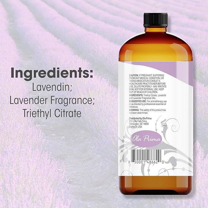 Ola Prima Oils Lavender Essential Oil (16oz Bulk) for Aromatherapy Diffuser, Candle Making & Stress – Therapeutic Grade Aromatherapy Oil