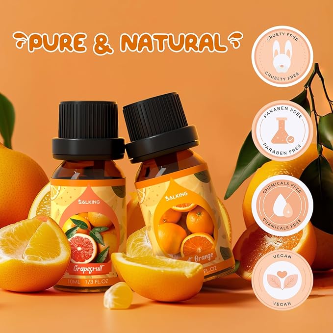 SALKING Citrus Burst Essential Oil Set, Premium Fragrance Oil for Diffuser, Scented Oil Gift Set for Soap Candle Making - Sweet Orange, Bergamo, Lemon, Grapefruit, Lime, Yuzu