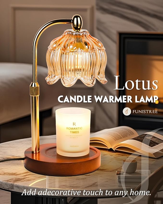 Candle Warmer Lamp with Timer Dimmable, Height Adjustable, Birthday Gifts for Women Mom, Suitable for New Home Decoration, Lotus Flower Candle lamp,with 2 Bulbs,Suitable for Jar Candles