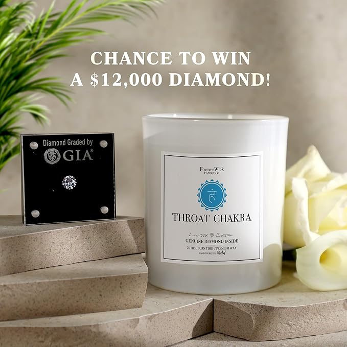 Foreverwick Throat Chakra Aromatherapy Soy Wax Natural Candle | Rock Quartz Crystals | Bergamont Aroma Therapy Scented | Zinc Free Wick | 14 oz Organic