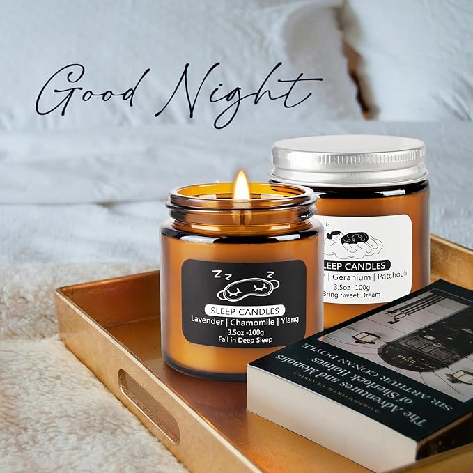 2 Pack Scented Candles Set|7 oz.Sleep Sweet Dream with Lavender,Geranium and Patchouli, Deep Sleep with Lavender,Chamomile Aromatherapy Candle,Long Lasting Time,Perfect Home Gifts for Men,Women