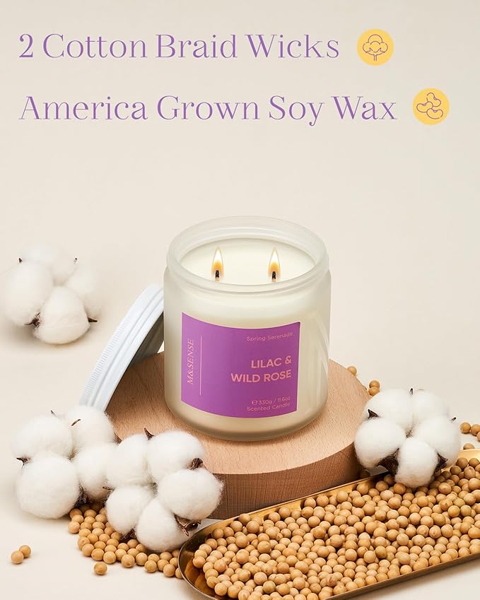 M&SENSE Lilac Wild Rose Scented Candle - 11.6oz Natural Soy Wax 70-Hour Long Lasting Burn Time Non Toxic, 2-Wick Aromatherapy Candle for Home Decor, Slow-Burning for Women