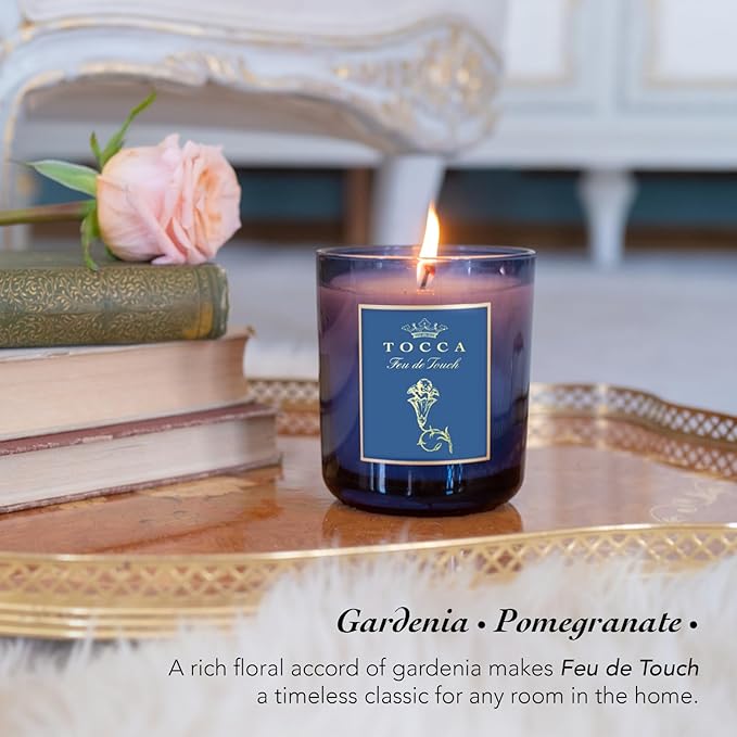 TOCCA Feu de Touch 10oz Candle - Gardenia & Pomegranate Scented, Hand Poured Soy-Wax Blend with 100% Cotton Wick, 60 Hour Burn Time