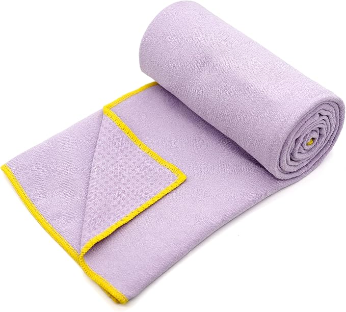 Eunzel Hot Yoga Towel - Microfiber Non Slip Yoga Mat Towel with Grip Dot Sweat Absorbent Towel for Hot Yoga, Pilates and Fitness 72" x 24", Taro Purple/Yellow