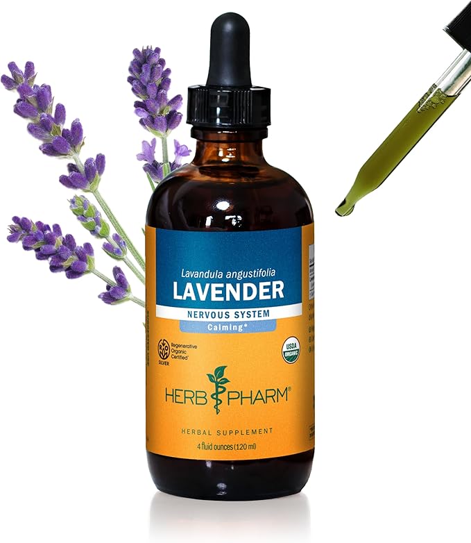 Herb Pharm Certified Organic Lavender Flower Liquid Extract for Calming Nervous System Support - 4 Ounce