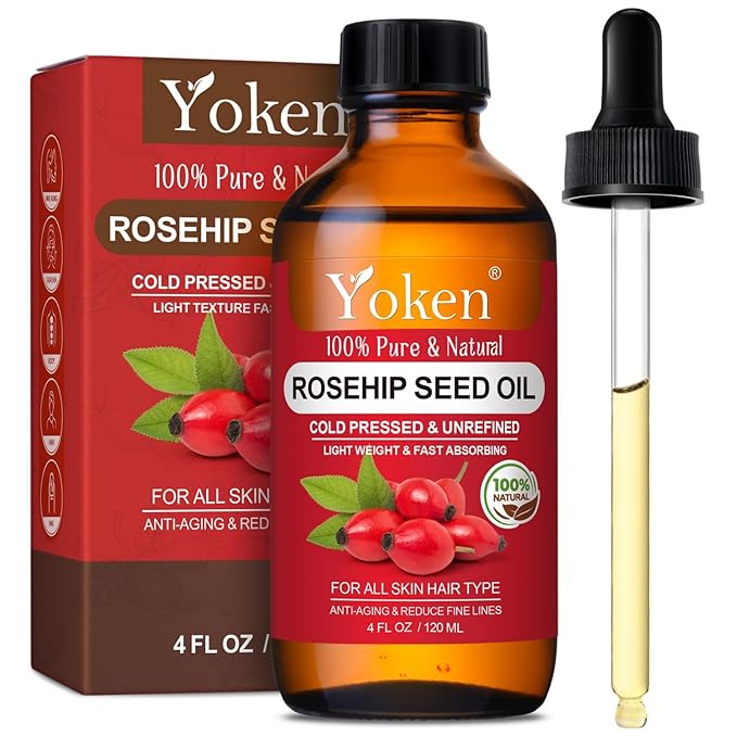 Rosehip Seed Oil for Face, 100% Pure and Natural Cold Pressed Unrefined Organic Rosehip Carrier Oil for Skin, Hair, Body & Nails - Lightweight, Fast-Absorbing (4 fl oz)