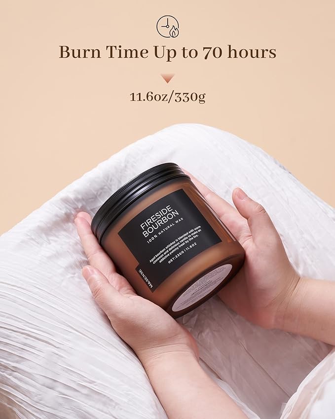 M&SENSE Fireside Bourbon Jar Candle, 11.6oz Clean Soy Wax Up to 70 Hours Burn Time Smoky Scent 2 Wick Cotton Fall Campfire Scented Candle for Home Decor Housewarming Gifts for Bathroom Office