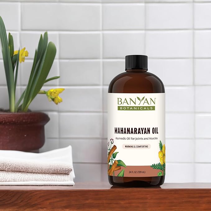 Banyan Botanicals Mahanarayan Oil – 99% Organic Ayurvedic Massage Oil – Penetrating Herbal Oil Used to Warm, Comfort, and Soothe Joints and Muscles – 24 oz. – Non GMO Sustainably Sourced Abhyanga Oil