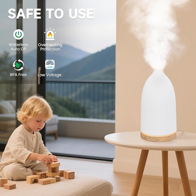 URPOWER Essential Oil Diffusers for Home with 7 LED Color Changing Lights, Timer & Auto-Off Ultrasonic Aromatherapy Diffuser Cool Mist Humidifer Scent Diffuser for Bedroom, Office, Yoga