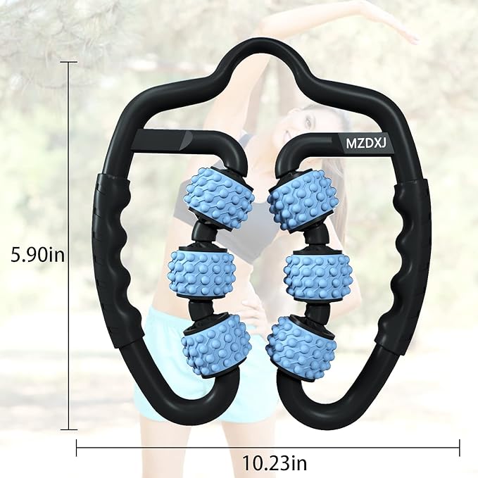 Cellulite Massage Tool Muscle Roller - Deep Fascia Massager & Dimpled Skin Remover for Legs, Thighs & Buttocks - Anti-Cellulite Roller, Smooth Skin, Pain Reliefs(Black Blue - 6 Wheel)