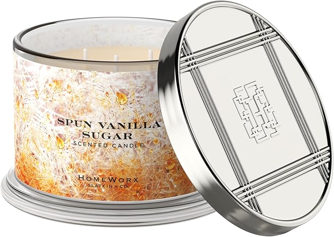 HomeWorx by SLATKIN + CO. Candle- Spun Vanilla Sugar, 14 oz. 3-Wick Premium Scented Candle - 20-40 Hours Burn Time