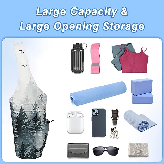 Yoga Mat Bag - Large Opening Long Tote Yoga Mat Carrier Holder Bag with Waterproof Wet Zipper Pocket and Drawstring Water Bottle Pocket - Yoga Bag Fit Most Size Mats
