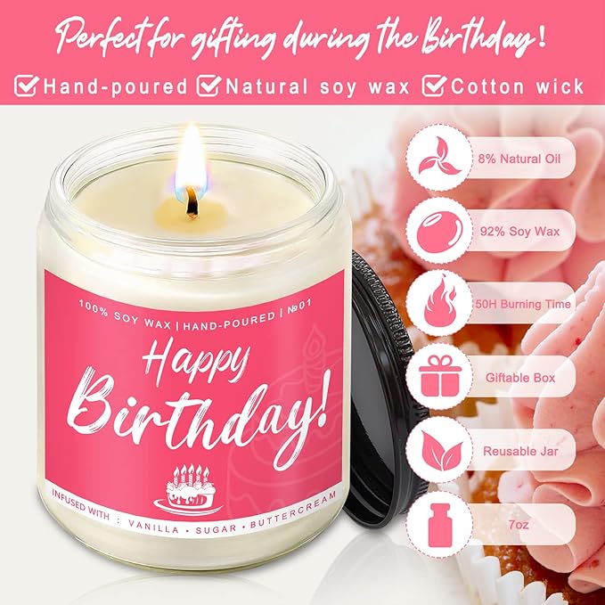 Birthday Gifts for Women, Perfect Birthday Present, Funny Presents for Mom, Friends, Wife, Sister, 7oz Vanilla Cream-Scented Candle