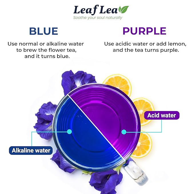 LeafLea 80 Butterfly Pea Flower Tea Bags, Natural Herbal Tea for Blue and Purple Drinks, Mocktails, and Food Coloring, Caffeine-Free, Sugar-Free, Non-GMO, Pack of 2