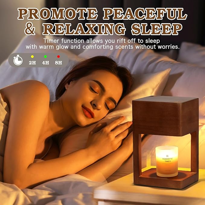 Candle Warmer Lamp Wood with Timer, Dimmable Electric Candle Lamp Warmer for Jar Candles, 2 * 35 Watt Bulb, Birthday Gifts for Men, Decorative Wooden Candle Lamp for Bedroom Home Decor