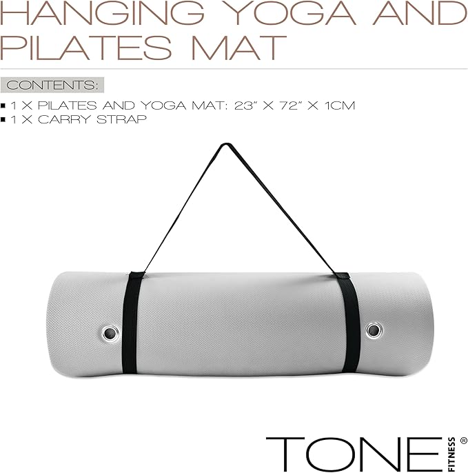 TONE Fitness Hanging Yoga Mat, Pilates Mat, Exercise Mat for Home Workouts with Carry Strap | V Pattern | Multiple Colors