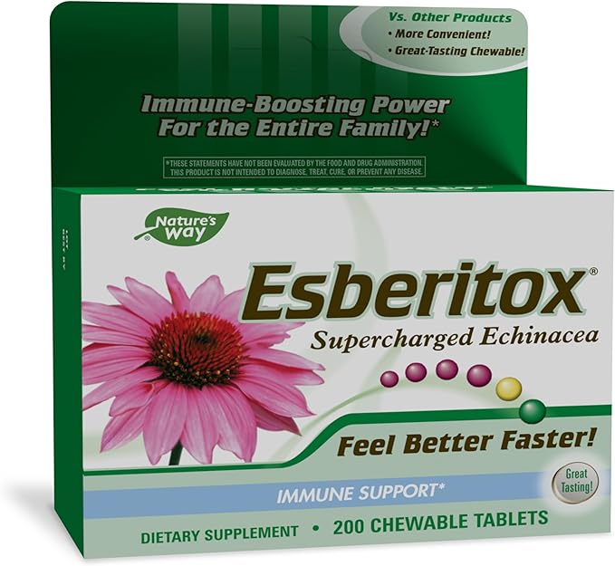 ESBERITOX Supercharged Echinacea – Immune Support – Herbal Supplements - Wild Indigo Root - Purple Coneflower – Made in Germany – 200 Tablets