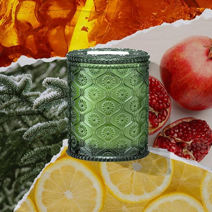 LA JOLIE MUSE Christmas Candles | Pine & Pomegranate Candle | Lemon, Pomegranate & Pine | 6 oz Natural Soy Wax | 40 Hours Clean Burn | Gift-Ready for Hosts, Gatherings | Elegant Home Décor