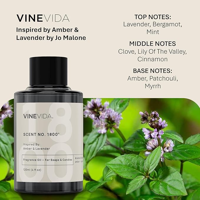 VINEVIDA [10mL] Amber & Lavender Fragrance Oil for Candle Making - Natural Candle Oil Scents - Soap Making Essential Oil - Made in USA