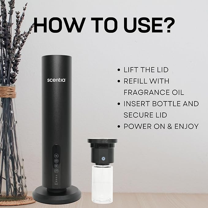 Scentia Max Wireless Diffuser for Home – Rechargeable Battery-Operated Waterless Scent Diffuser |Covers 1500 Sq Ft | Cold-Air Technology | Black | Hotel-Inspired Oils Included